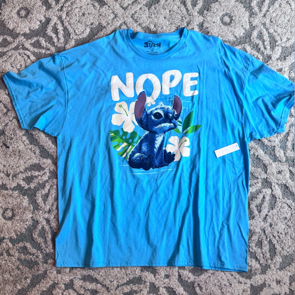 Disney Blue T-Shirt with Stitch and Floral Design